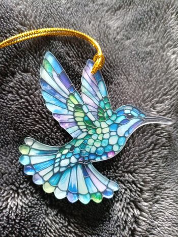🌸 Magnifique Suspension Colibri Acrylique Effet Vitrail / Neuf 🌿 Neuf sans étiquette