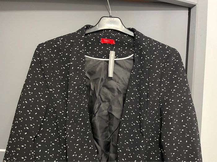 Veste blazer femme 44 noir motifs blancs neuve - photo numéro 3