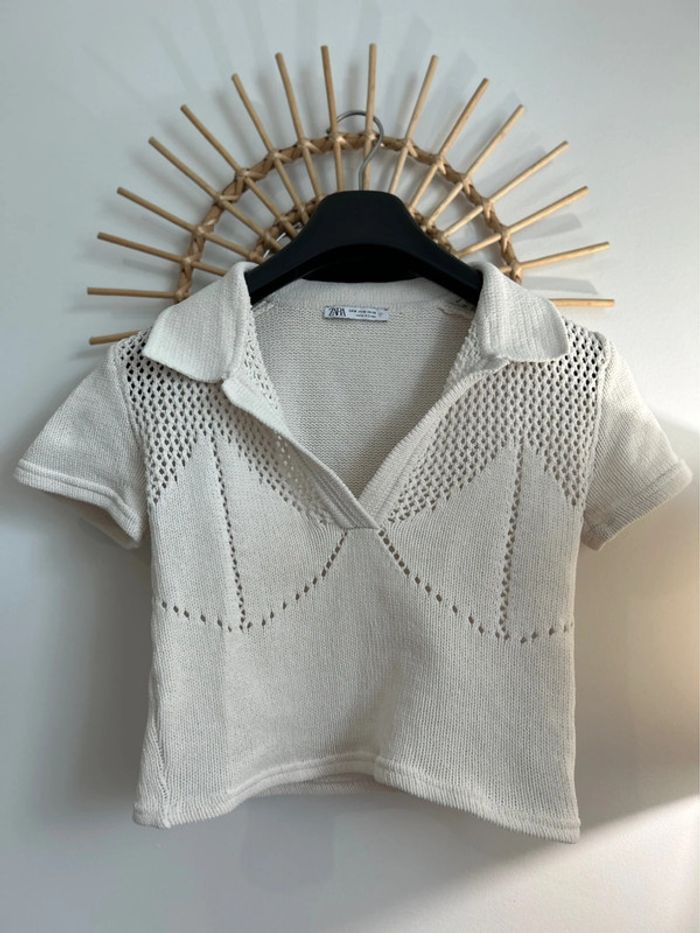 Top tricot broderies ajouré Zara - photo numéro 3