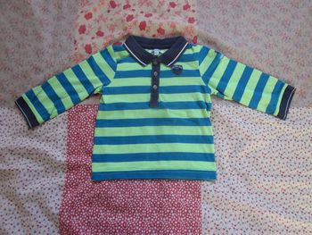 Polo manches longues bleu et vert 18 mois