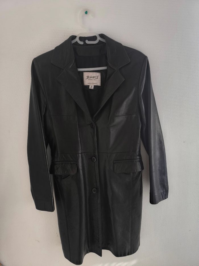 Veste noire en cuir véritable - photo numéro 2