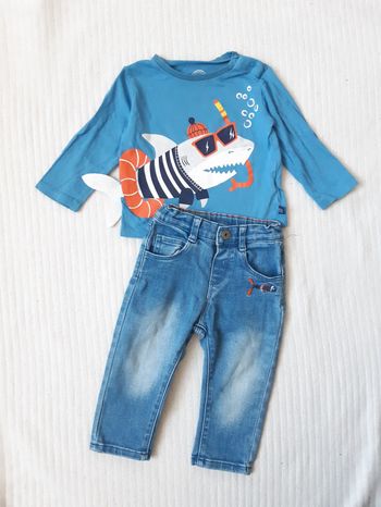 Ensemble haut manches longues requin et jean La Compagnie des Petits 12 mois