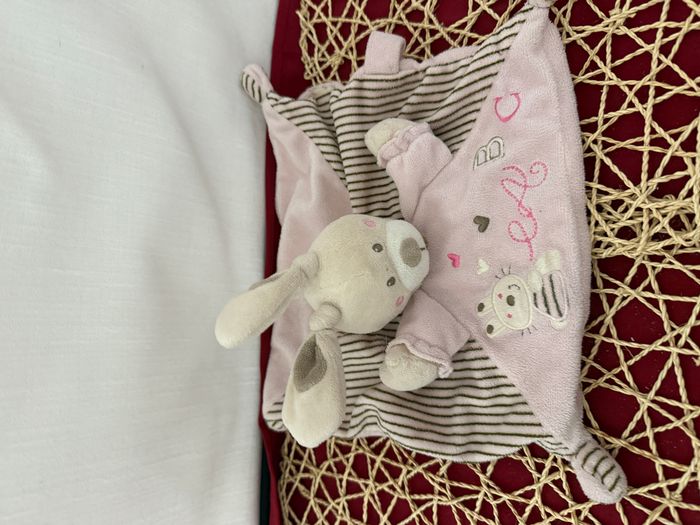 Doudou Lapin Plat Carré Rose Alphabet Nicotoy - photo numéro 3