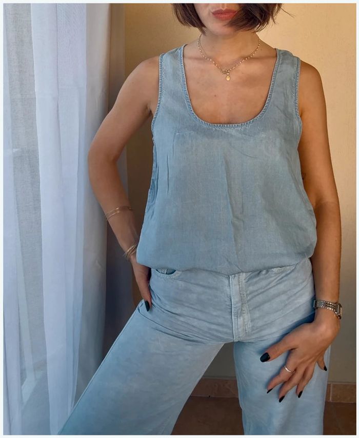 Débardeur long Monoprix bleu ciel 38 très bon état Monoprix