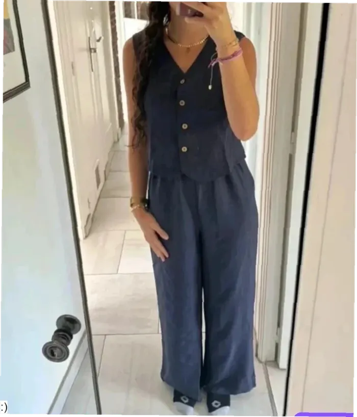 Ensemble Femme Deux Pièces Bleu Marine Gilet Pantalon - Taille S Neuf Jamais Porté