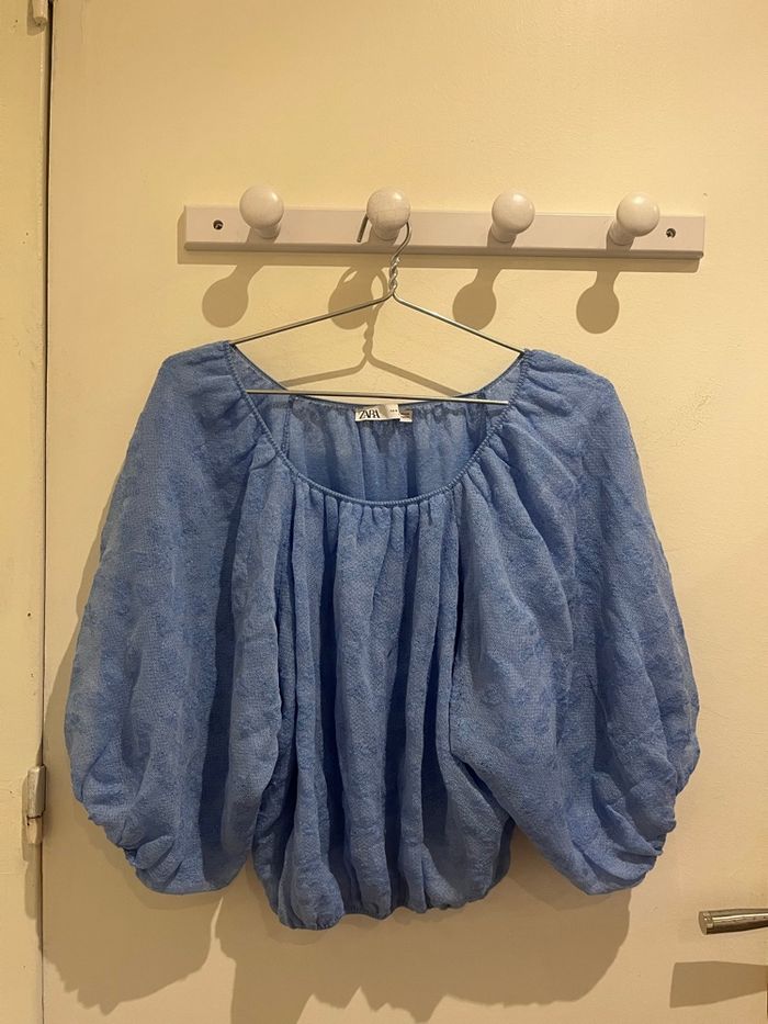 Top bleu bohème ample manches bouffantes zara taille S/36 - photo numéro 6