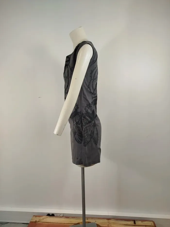 Robe grise imprimé papillon Bonobo Jeans taille unique à zip dans le dos A1567 - photo numéro 4