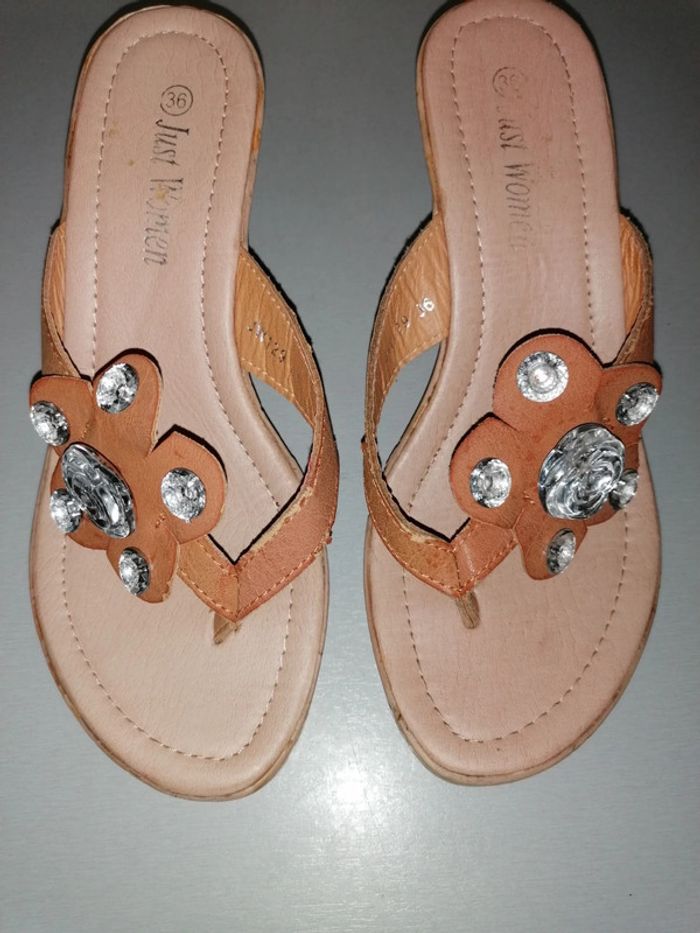 Mules ouvertes compensées, camel, 36 - photo numéro 4