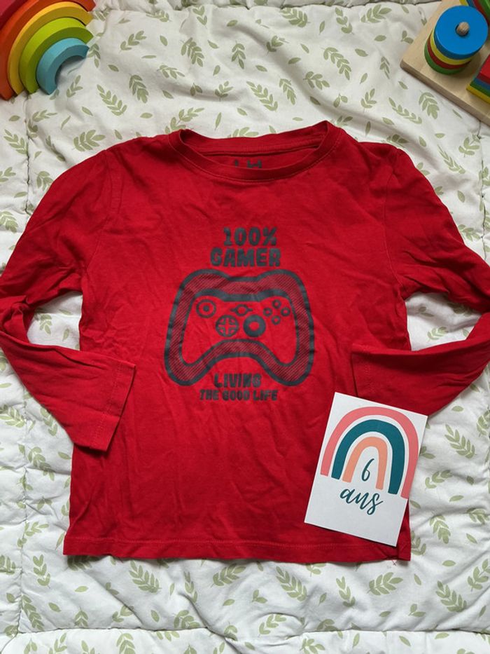 teeshirt manches longues rouge dessin devant la halle 6 ans - photo numéro 2