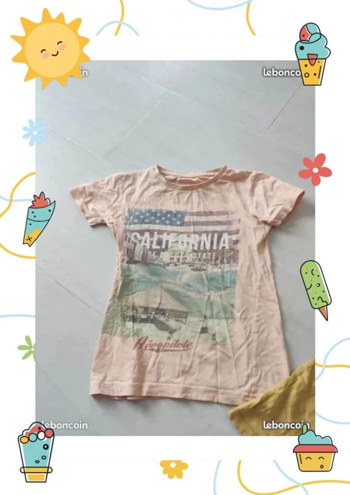 Lot de 2 tee shirt 10 ans un saumon et 1 moutarde - photo numéro 3