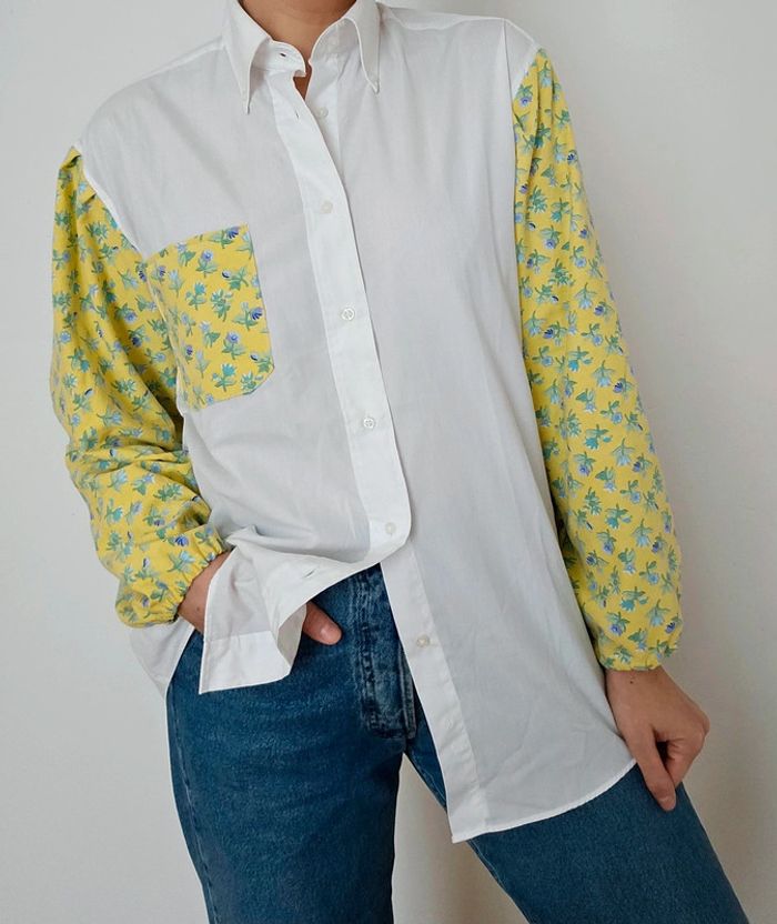 Chemise upcyclée white/fleurs - photo numéro 6