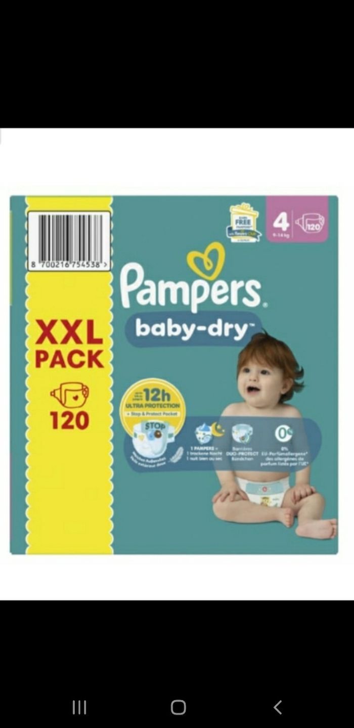 Carton neuf Pampers baby dry taille 4 (9-14kg) 120 couches - photo numéro 2