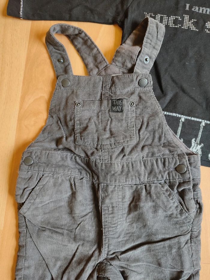 Lot tenue Neuve salopette velours doublé coton Vertbaudet + t-shirt manches longues 3 pommes - photo numéro 3