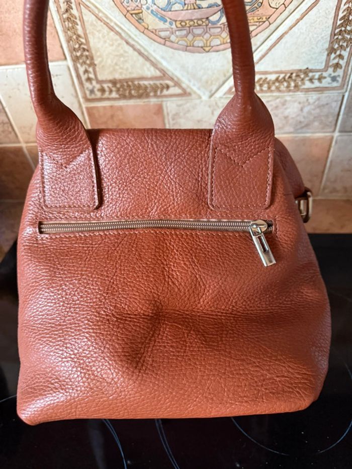Sac à main cuir marron avec fleur - photo numéro 4