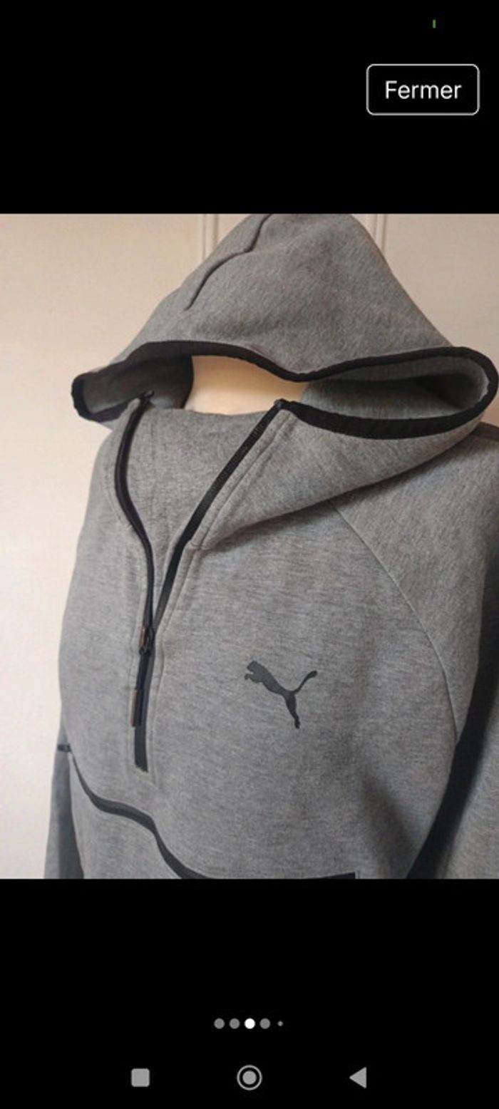 💎 sweat à capuche design street Wear original puma evo poche mitaine t m coton gris noir - photo numéro 14