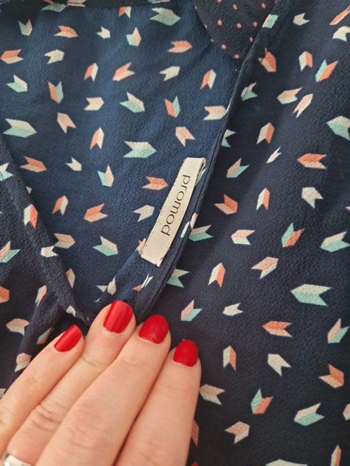Tee-shirt manche courte femme bleu à motifs TBE taille 38-40 promod - photo numéro 3