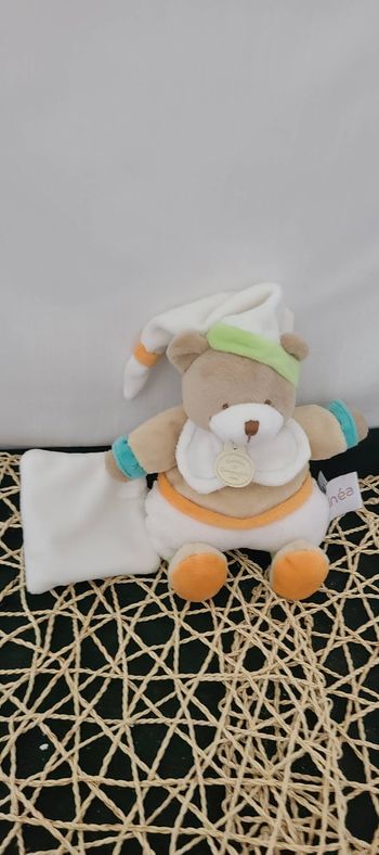 Doudou Ours Beige Marron Blanc Mouchoir Graine de DOUDOU ET COMPAGNIE