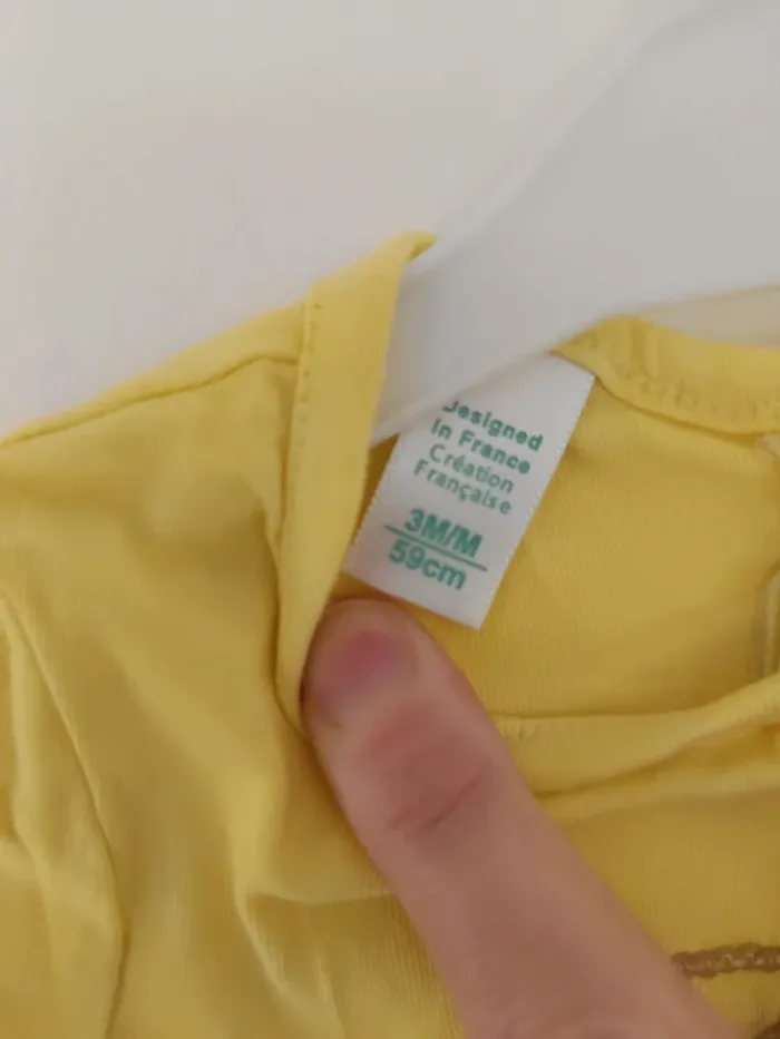 Top haut t-shirt manches courtes éléphant jaune bébé fille 3 mois Obaïbi - photo numéro 3