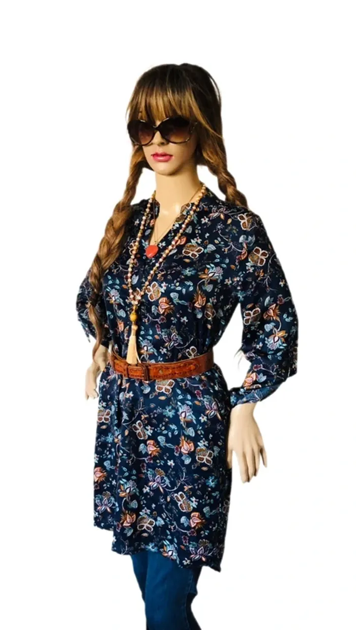 💐Tunique vintage bohème fleurie Goa S/36 Boho hippie chic floral silky Tunic💐 - photo numéro 6