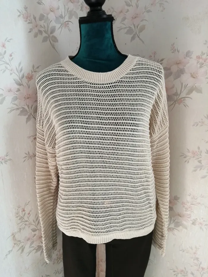 Pull beige crème en maille ajoutée / calliope / (L) - photo numéro 2