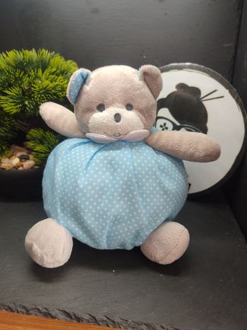  peluche Doudou ours boule Musti mustela bleu pois point blanc gris PE0314