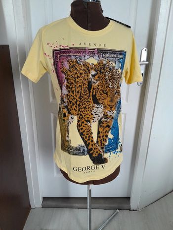 Magnifique tee shirt Avenue Georges V tigre strass avec lingot