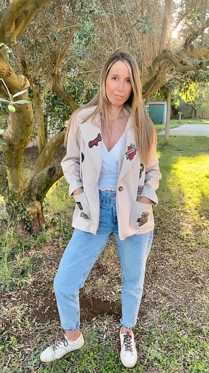 Veste blazer bohème oversize écrue taille unique - photo numéro 10