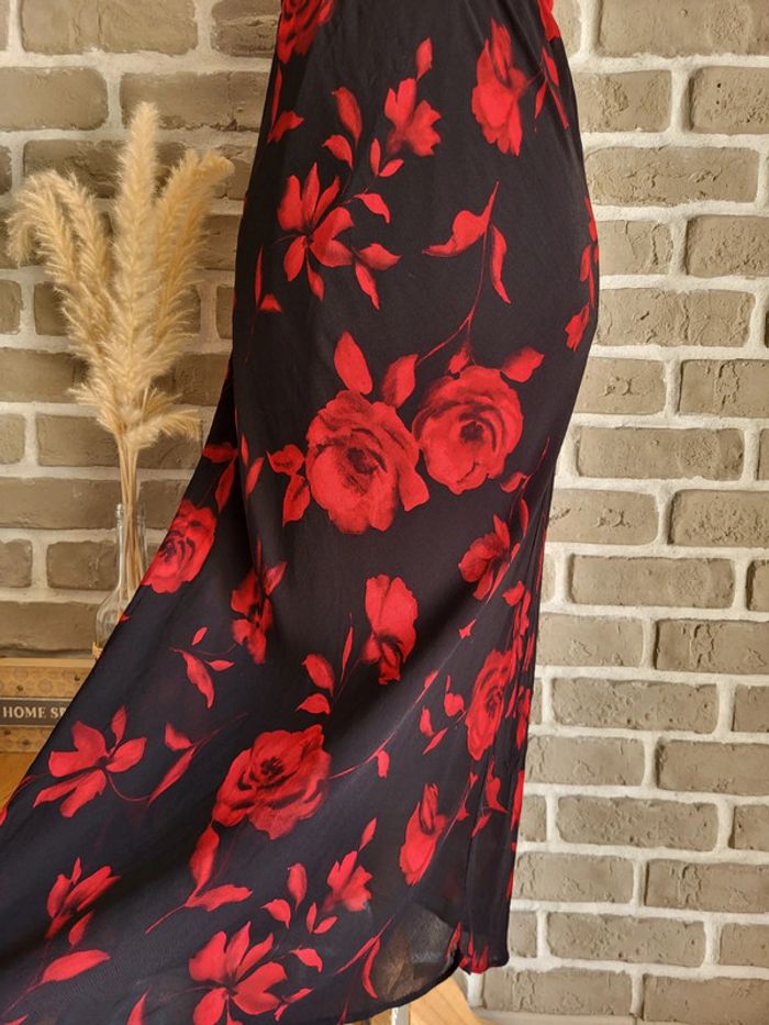 Jupe longue noir imprimé rose rouge - Vintage Made in France - photo numéro 7