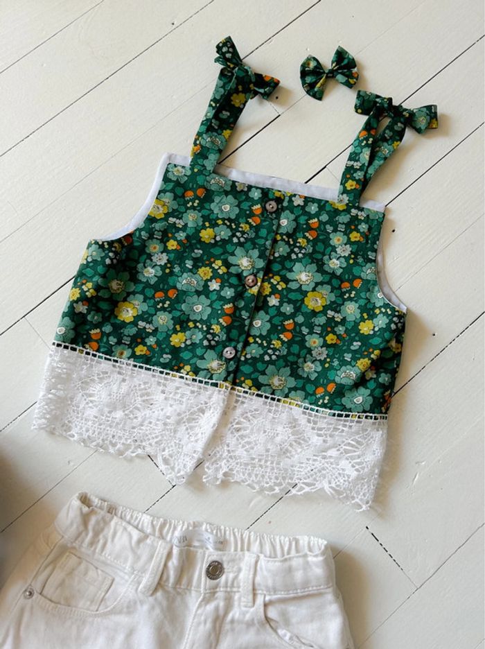 Ensemble crop top dentelle et noeud créatrice 8 ans - photo numéro 3