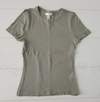 Tee shirt kaki uni côtelé 