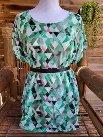 Blouse graphique géométrique vert blanc rio yangtsé taille 46 NEUVE