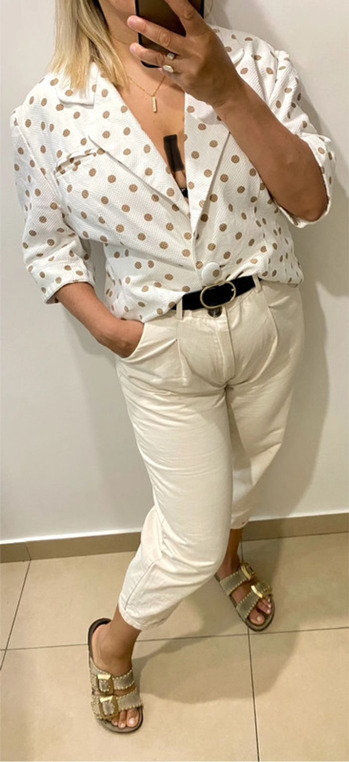 Veste blazer à pois beige - Pierre Balmain Taille 42-44 - photo numéro 4