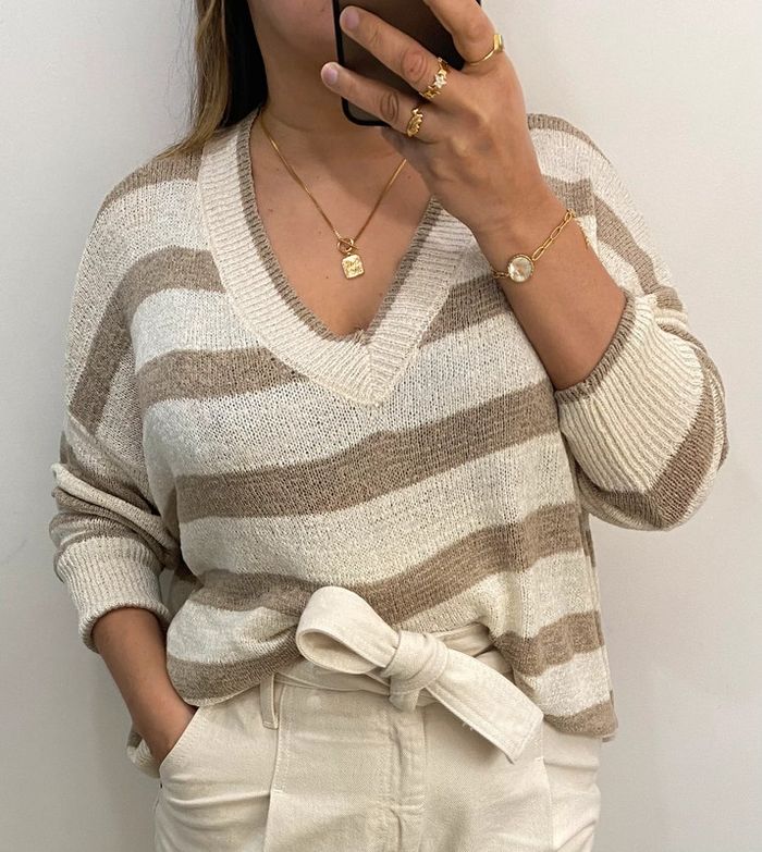 Superbe Pull Ample Fin Bicolore Col V Taille M Et Plus