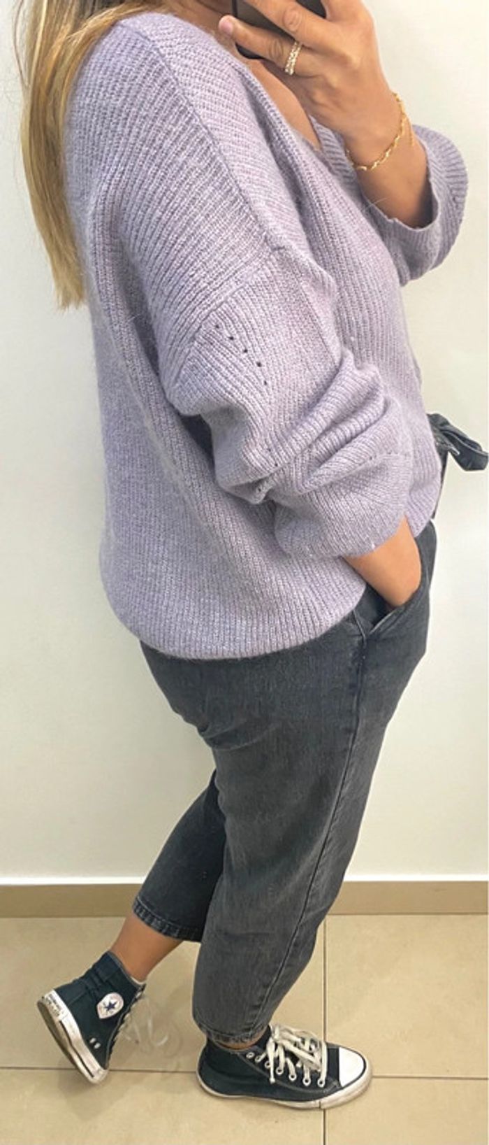 Superbe Pull Ample Mauve Col V Taille M Et Plus - photo numéro 5
