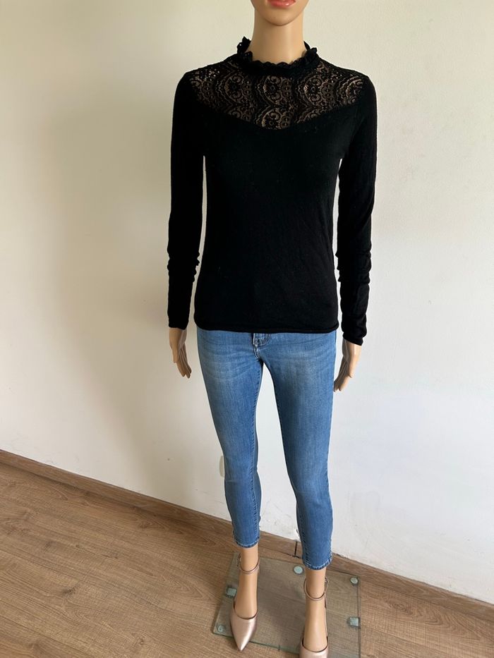 Pull noir avec dentelle Morgan taille XS bon état - photo numéro 3