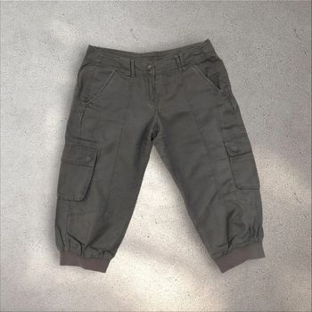 Pantacourt en lin et coton jambes larges kaki taille 38