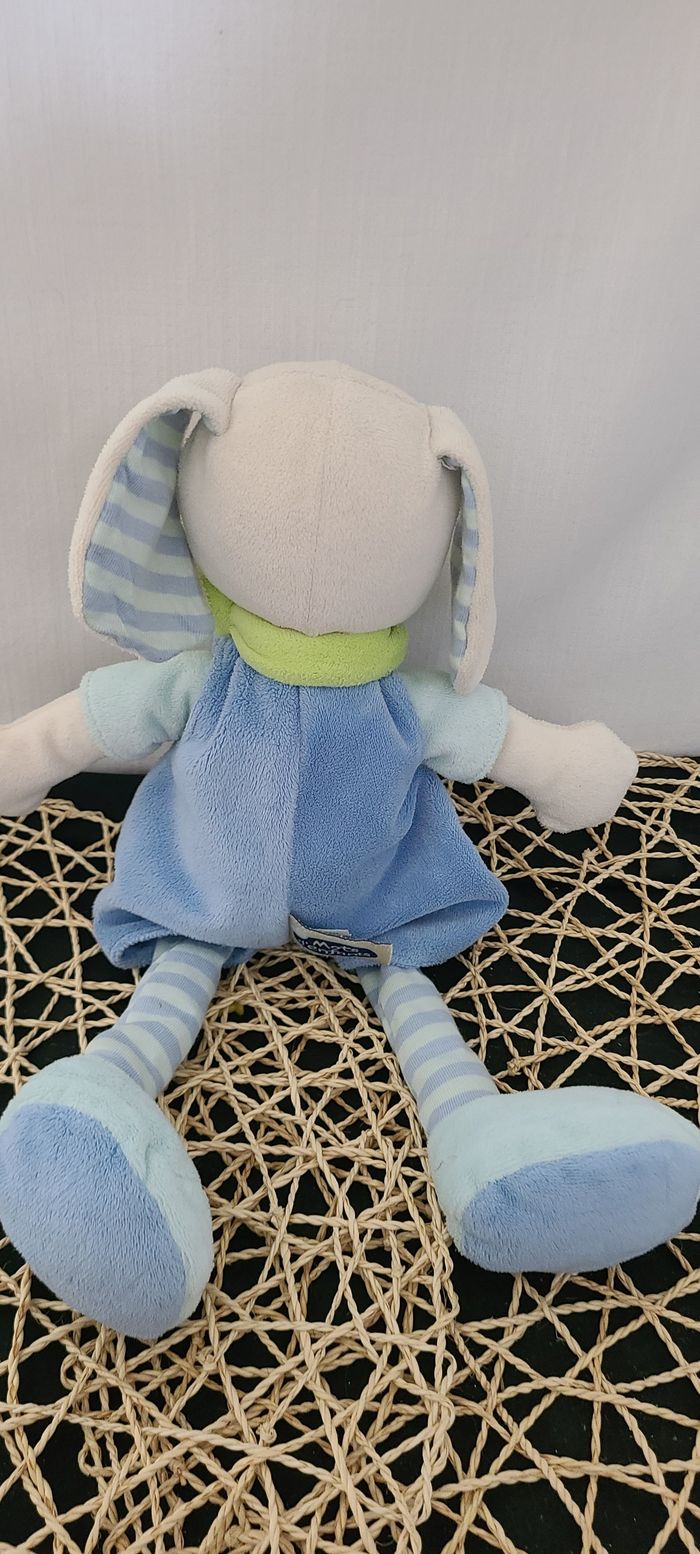 MOTS D'ENFANTS DOUDOU CHIEN BLANC SALOPETTE BLEU - photo numéro 2