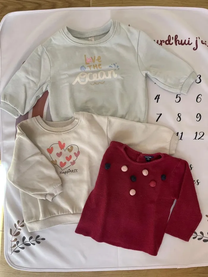 Lot de 3 pulls bébé fille – Taille 18 mois / 81 cm 🧶💖