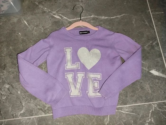 Pull fille motif love cœur argenté violet 6 ans