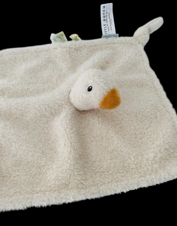 B6142❤️  Doudou Plat/Mouchoir Oie Canard Goose Blanc Écru Little Dutch - photo numéro 3