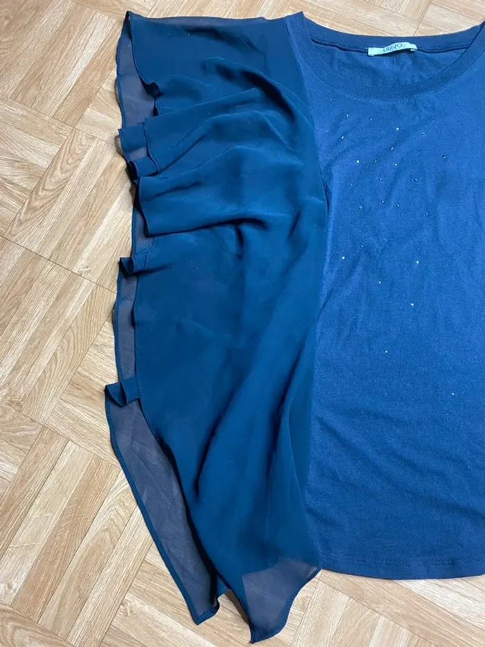 Débardeur Liu Jo bleu marine asymétrique perles strass taille S vintage chic - photo numéro 2