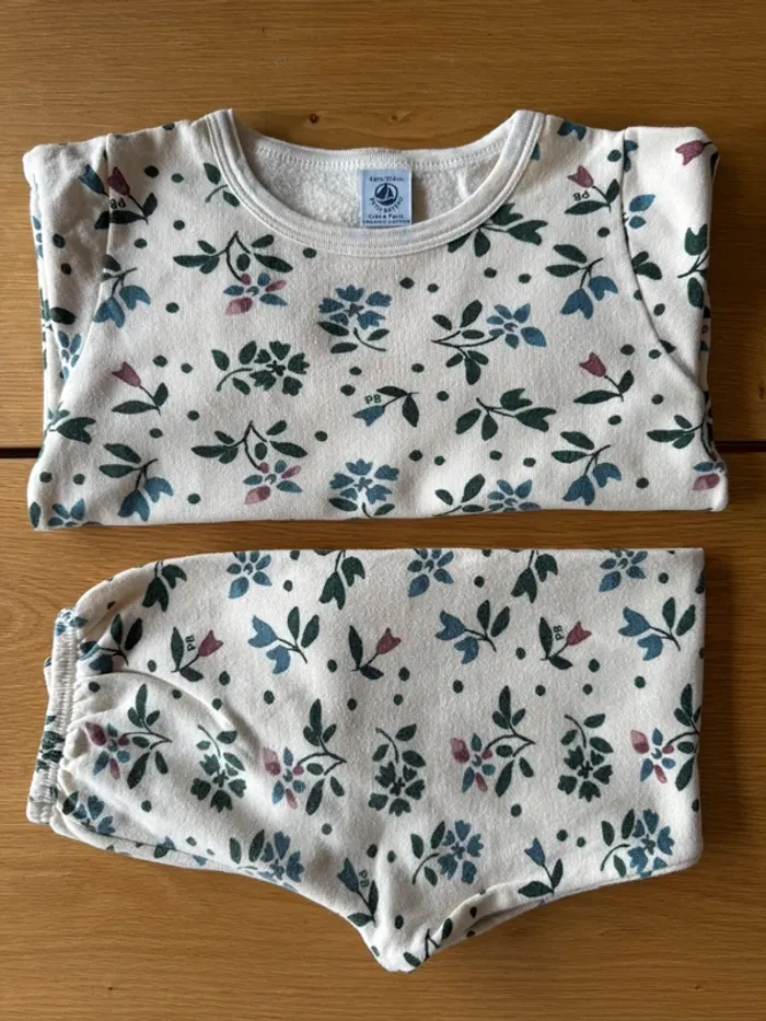 Pyjama 2 pieces en ML en molleton fond beige et fleurs vertes - Taille 4 Ans - photo numéro 15