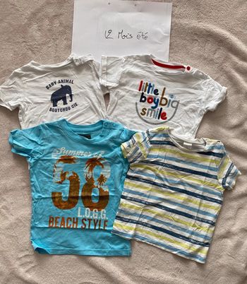 Lot de 4 T-shirts 👕 manches courtes - 12 mois - H&M, Obaïbi & autre - TBE
