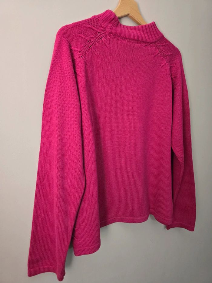 Pull Long Island fuchsia torsadé XL col montant / tendance vibrant - photo numéro 6