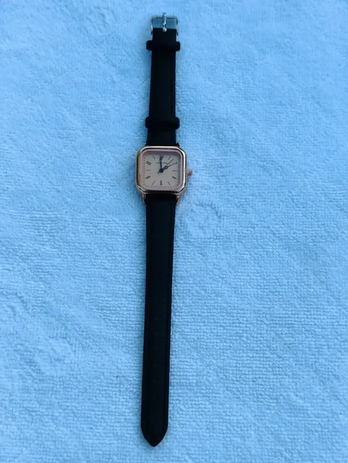Montre carrée noire, abricot, style rétro - photo numéro 3