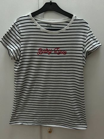Tee shirt en coton ecoconception- baby love kiabi rayure blanc et bleu marine taille m