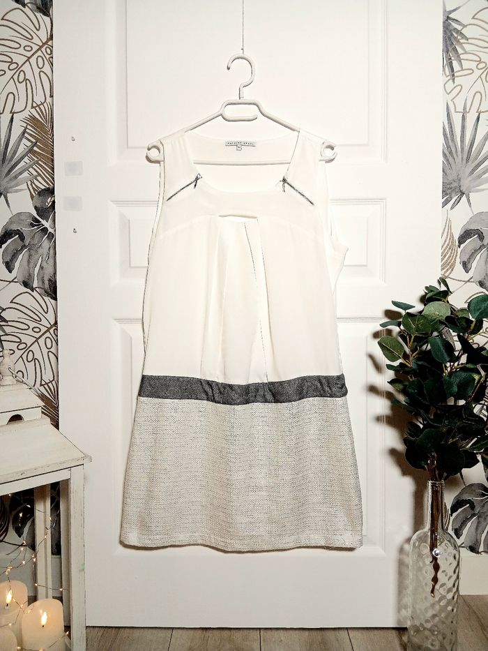 Robe Patrice Bréal – Taille 42 – Blanc & gris – Chic & élégante