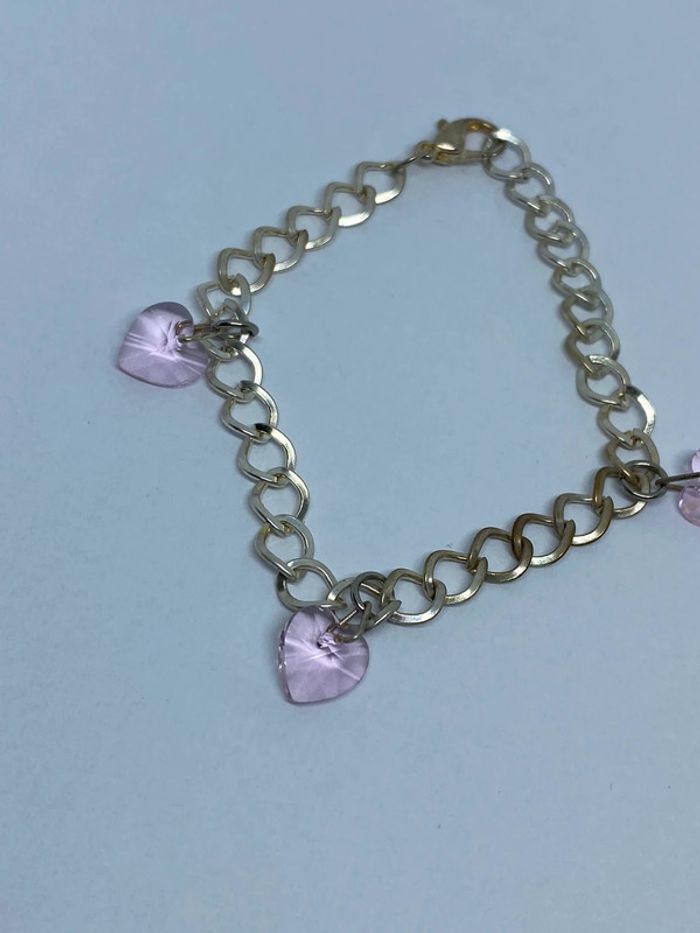Bracelet fantaisie avec 3 coeurs rose pâle - photo numéro 4