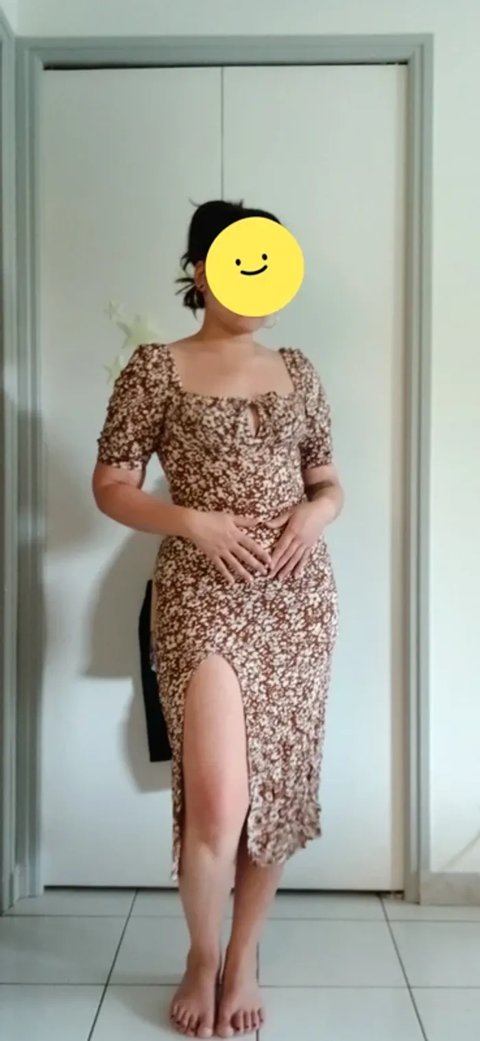 Robe longue fleurie fendue marron - photo numéro 3