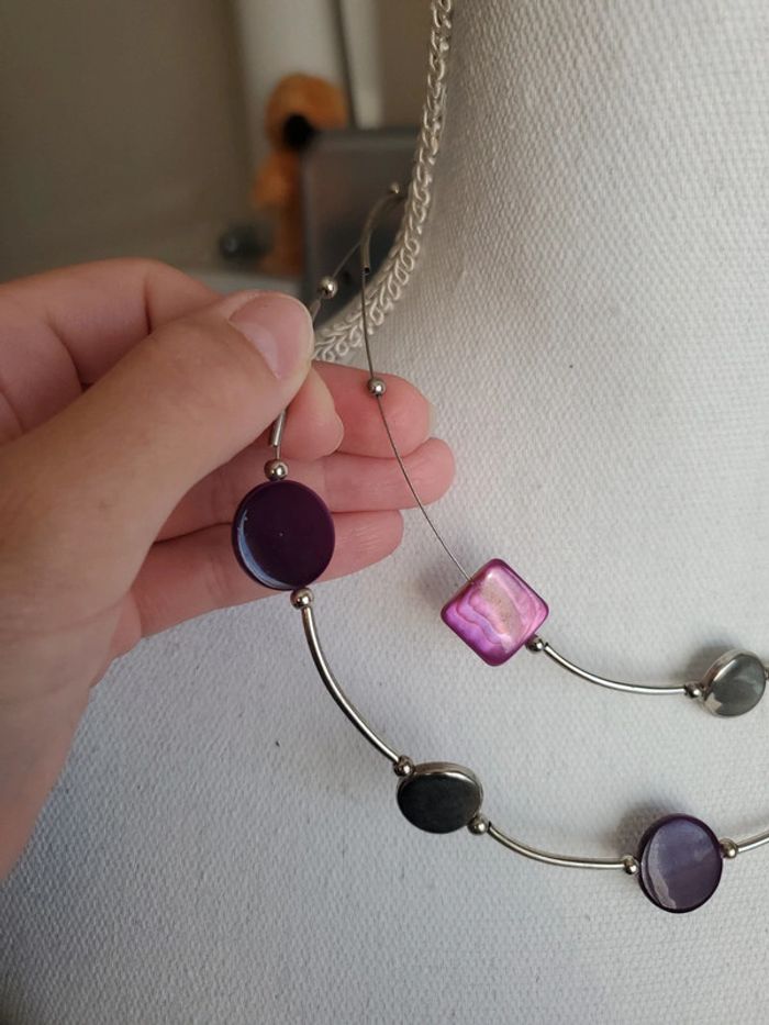 Collier fantaisie argenté et violet - photo numéro 2
